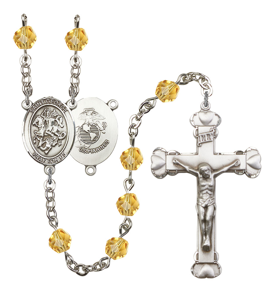 Saint George and Marines Rosary with Topaz Beads