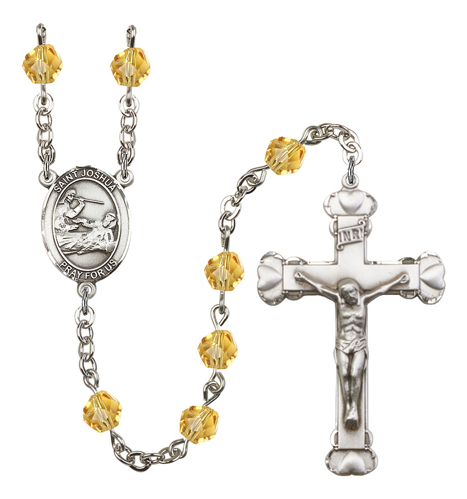 Saint Joshua Engravable Rosary with Topaz Beads