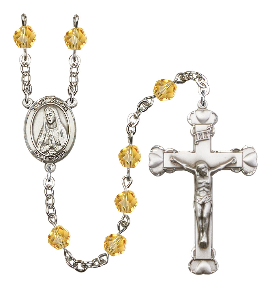 Saint Martha Engravable Rosary with Topaz Beads