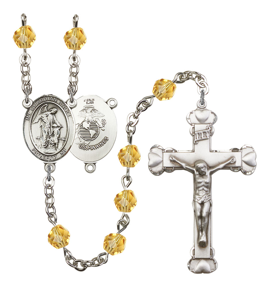 Guardian Angel and Marine Corp Rosary with Topaz Beads