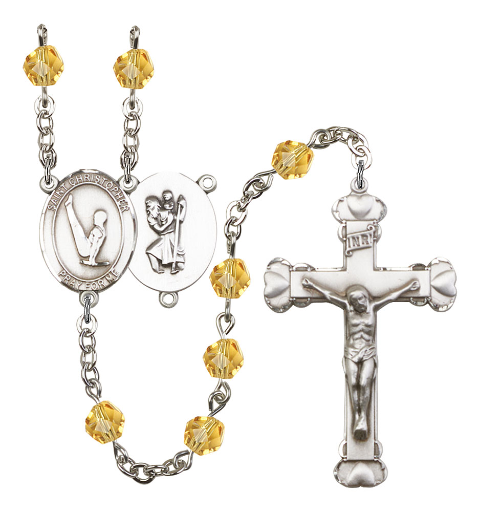 Saint Christopher and Gymnastics Rosary with Topaz Beads