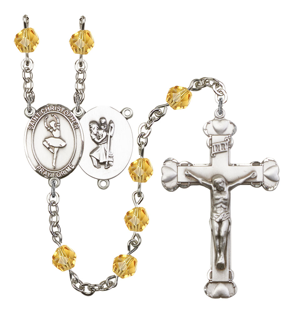 Saint Christopher and Dance Rosary with Topaz Beads