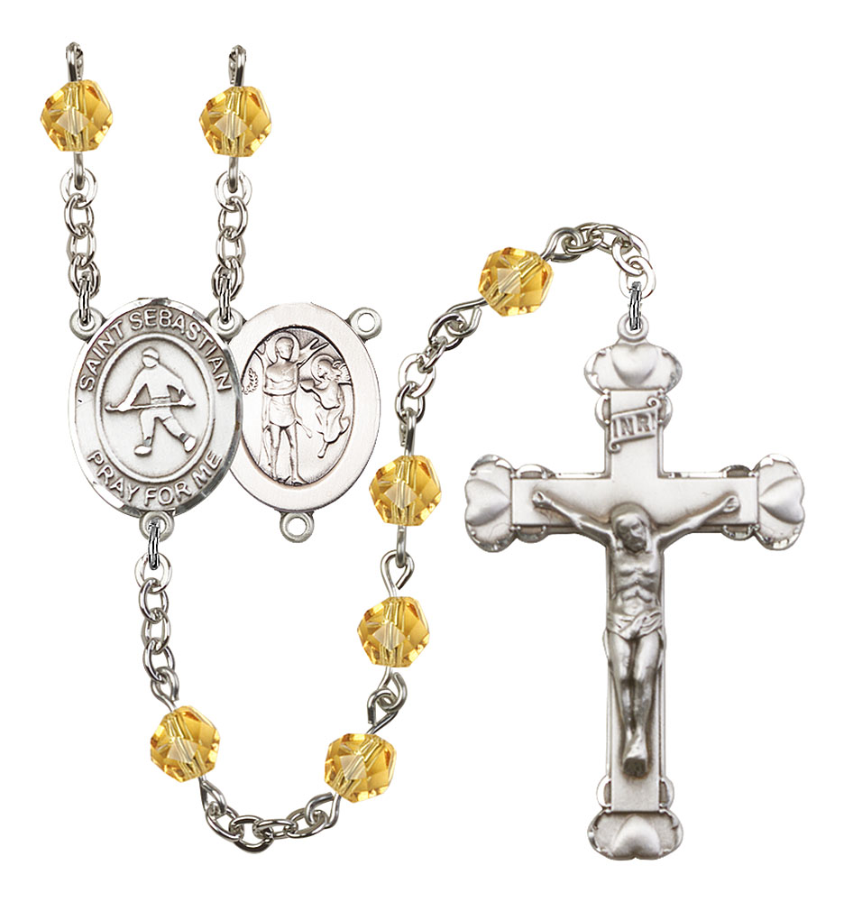 Saint Sebastian and Field Hockey Rosary with Topaz Beads