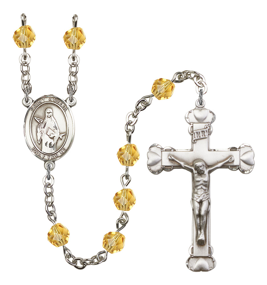 Saint Amelia Engravable Rosary with Topaz Beads