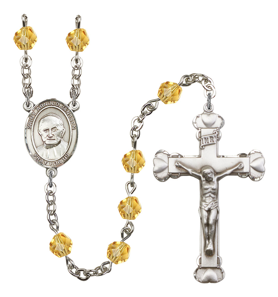 Saint Arnold Janssen Engravable Rosary with Topaz Beads