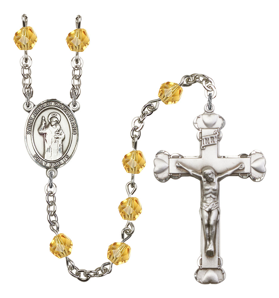 Saint John of Capistrano Engravable Rosary with Topaz Beads