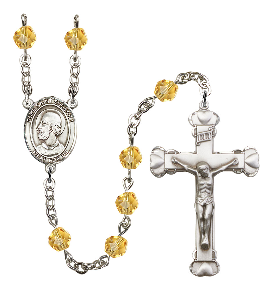 Pope Saint Eugene I Engravable Rosary with Topaz Beads