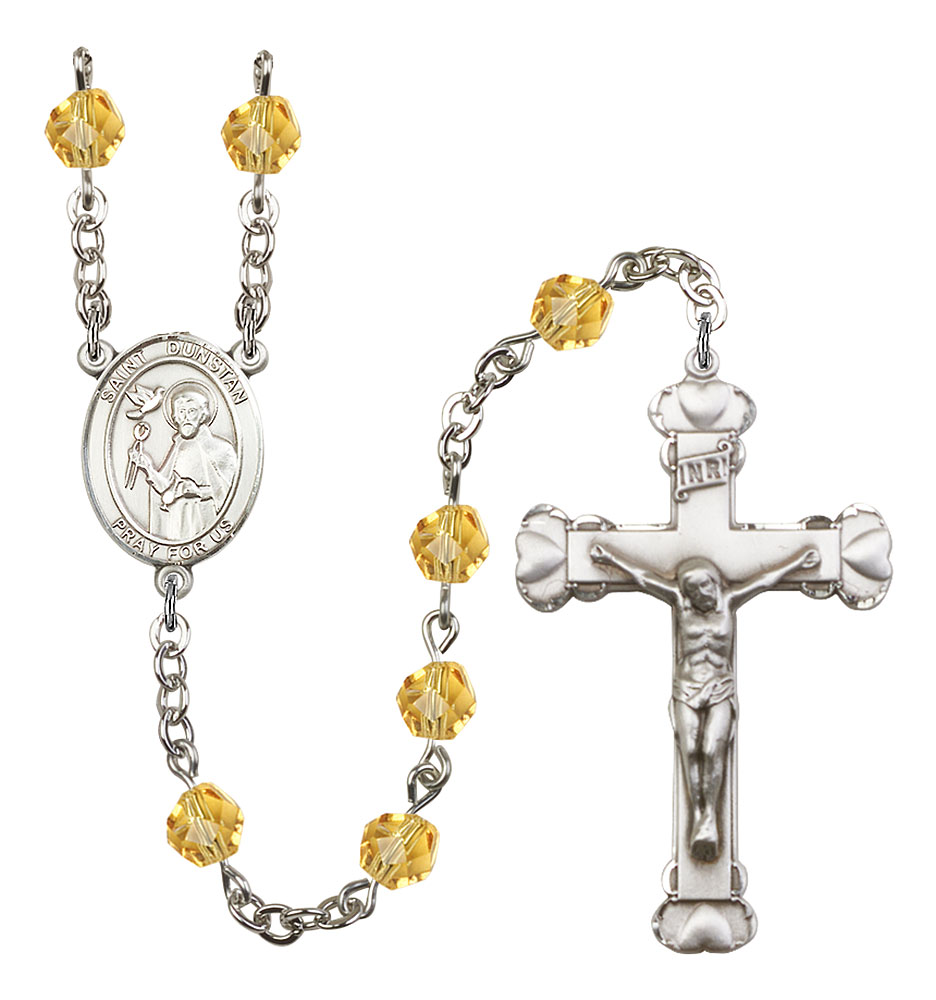 Saint Dunstan Engravable Rosary with Topaz Beads