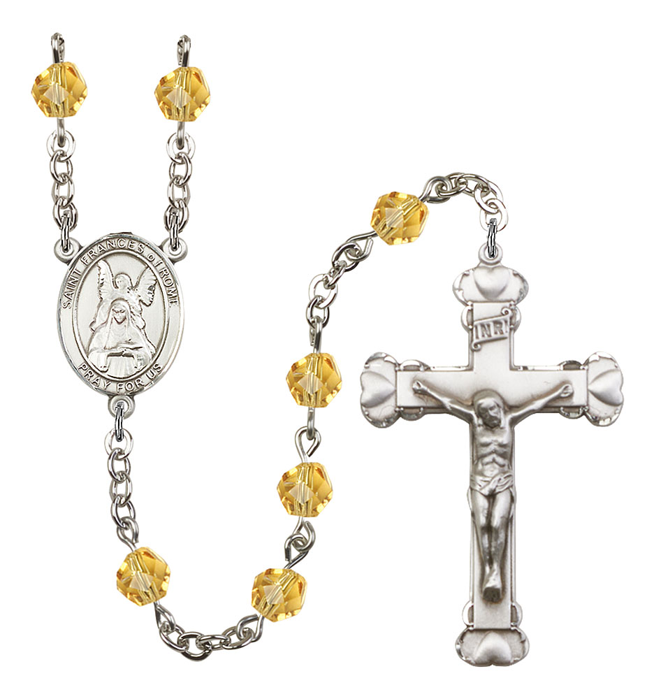 Saint Frances of Rome Engravable Rosary with Topaz Beads