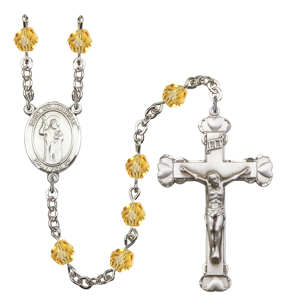 Saint Columbkille Engravable Rosary with Topaz Beads
