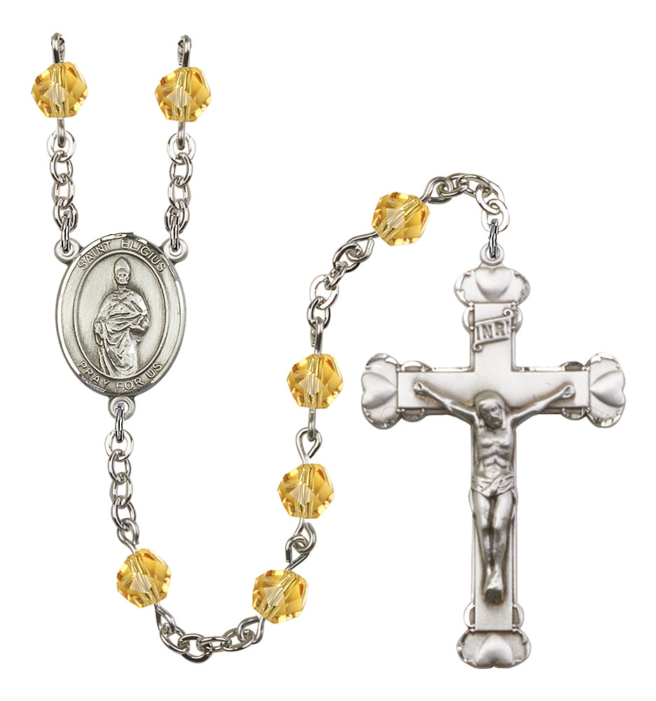 Saint Eligius Engravable Rosary with Topaz Beads