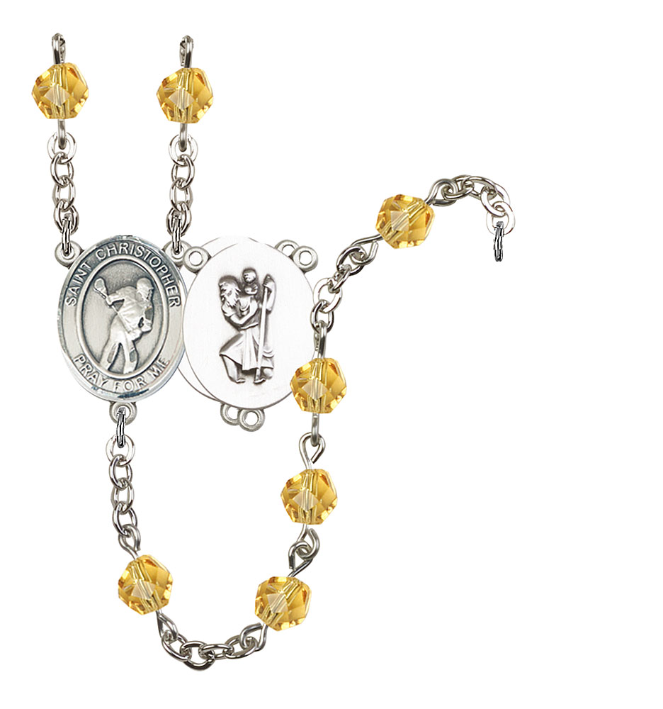 Saint Christopher and Lacrosse Rosary with Topaz Beads