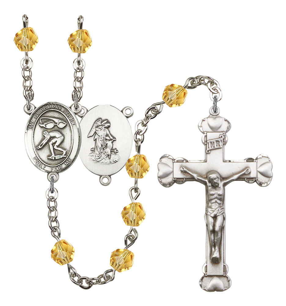 Guardian Angel and Swimming Rosary with Topaz Beads