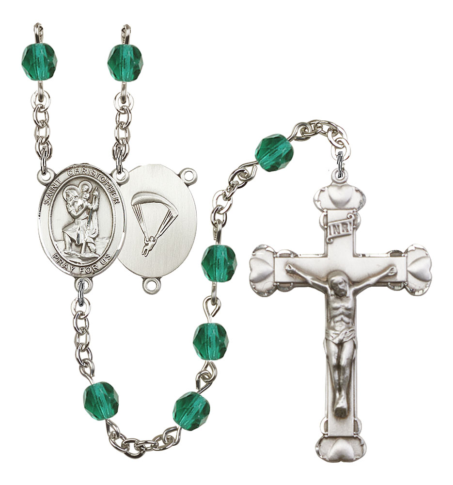 Saint Christopher and Paratrooper Rosary with Zircon Beads