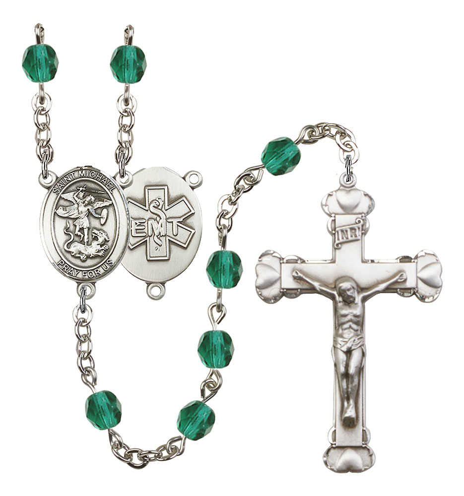Saint Michael and EMT Rosary with Zircon Beads