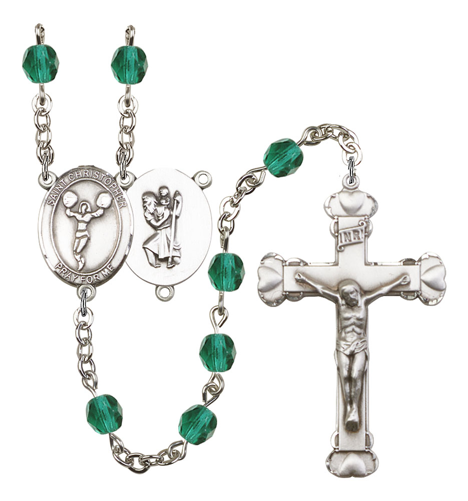 Saint Christopher and Cheerleading Rosary with Zircon Beads
