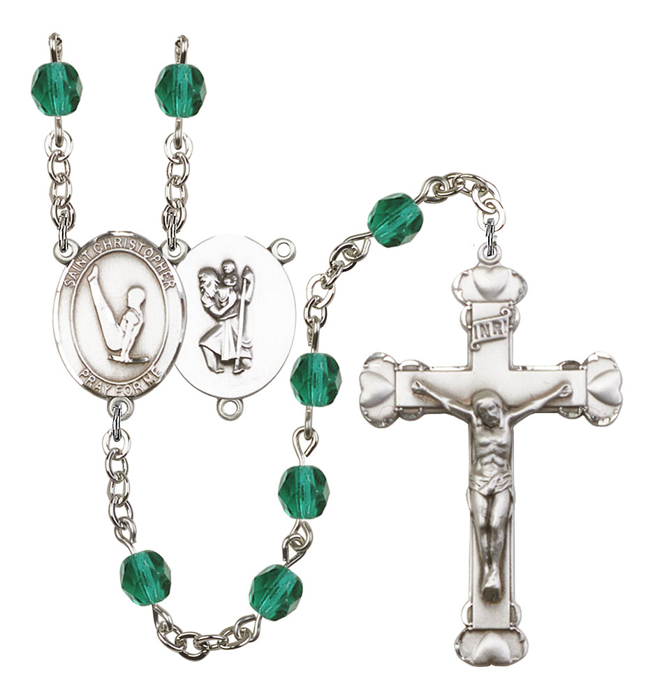 Saint Christopher and Gymnastics Rosary with Zircon Beads