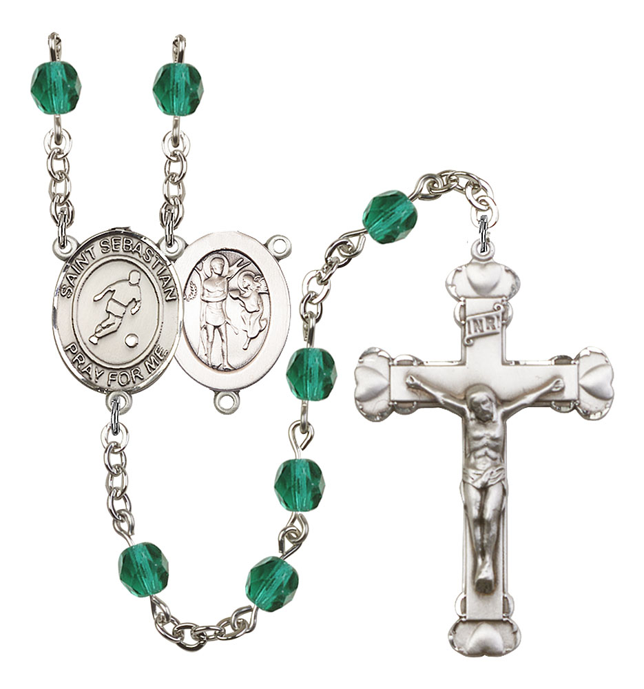 Saint Sebastian and Soccer Rosary with Zircon Beads