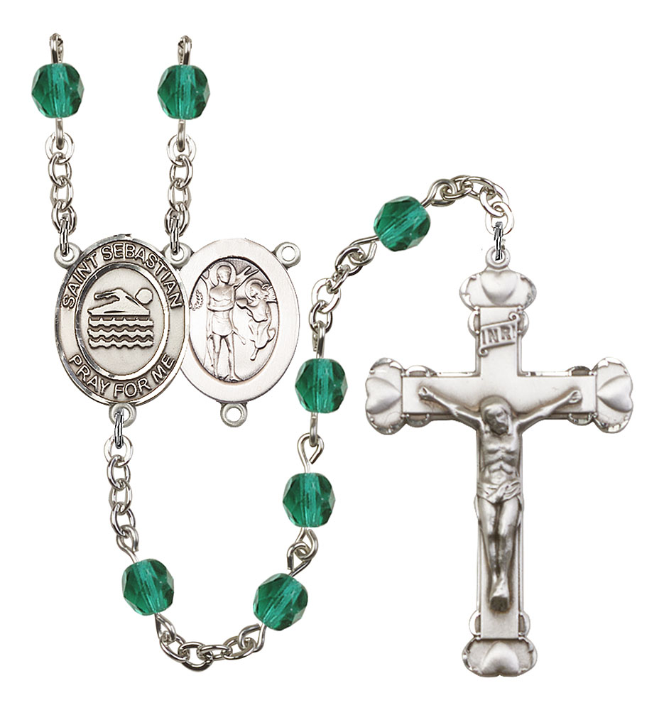Saint Sebastian and Swimming Rosary with Zircon Beads