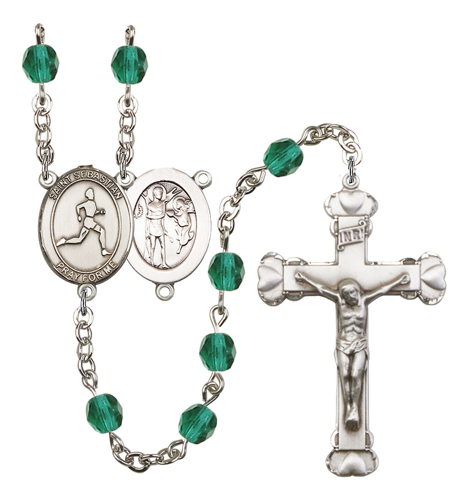 Saint Sebastian and Track & Field Rosary with Zircon Beads