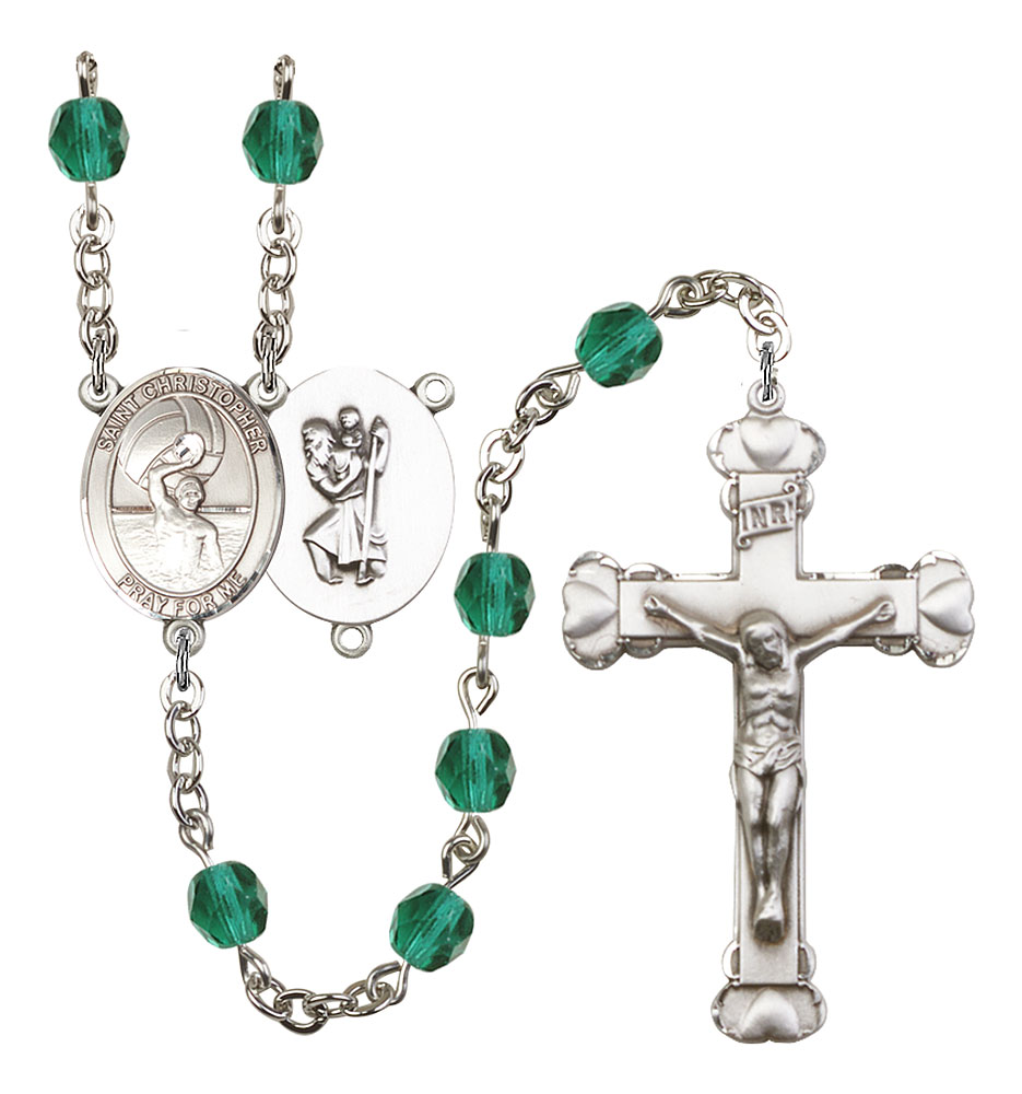 Saint Christopher and Water Polo-Men Rosary with Zircon Beads