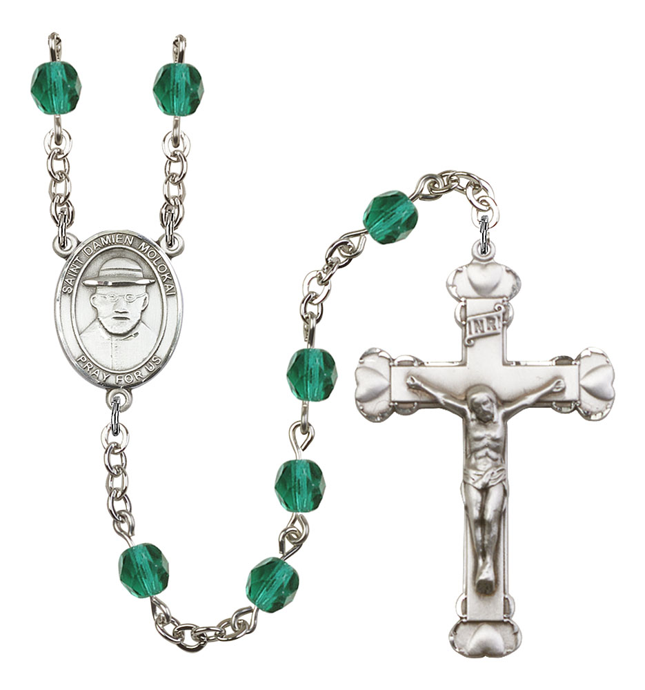 Saint Damien of Molokai Engravable Rosary with Zircon Beads
