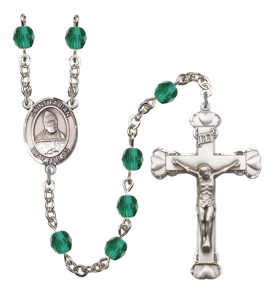 Saint Fabian Engravable Rosary with Zircon Beads