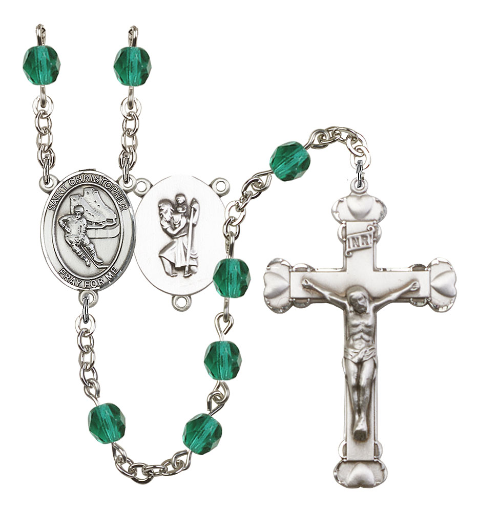 Saint Christopher and Hockey Rosary with Zircon Beads