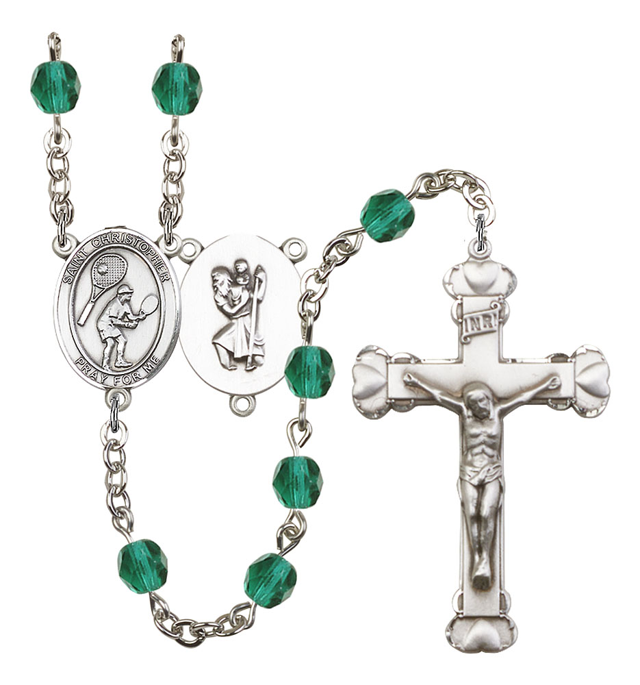 Saint Christopher and Tennis Rosary with Zircon Beads