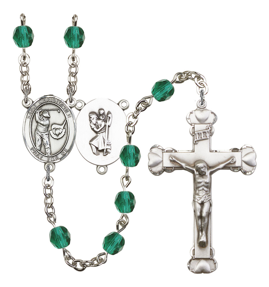 Saint Christopher and Golf Rosary with Zircon Beads