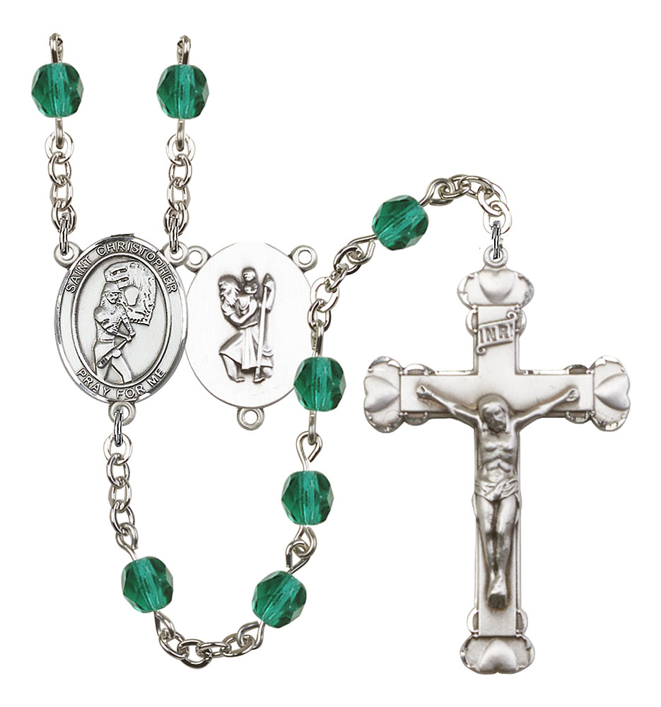Saint Christopher and Softball Rosary with Zircon Beads