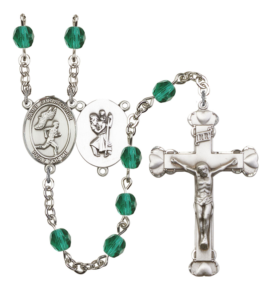 Saint Christopher and Track&Field Rosary with Zircon Beads