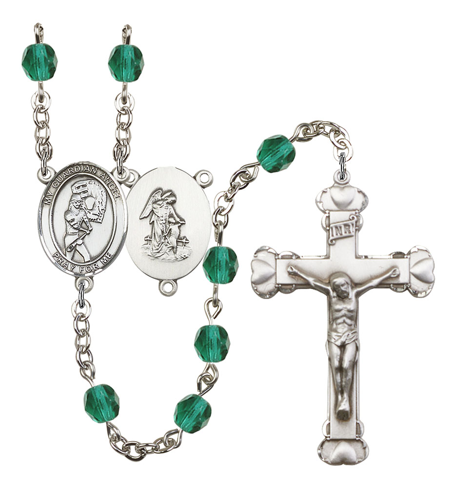 Softball and Guardian Angel Rosary with Zircon Beads