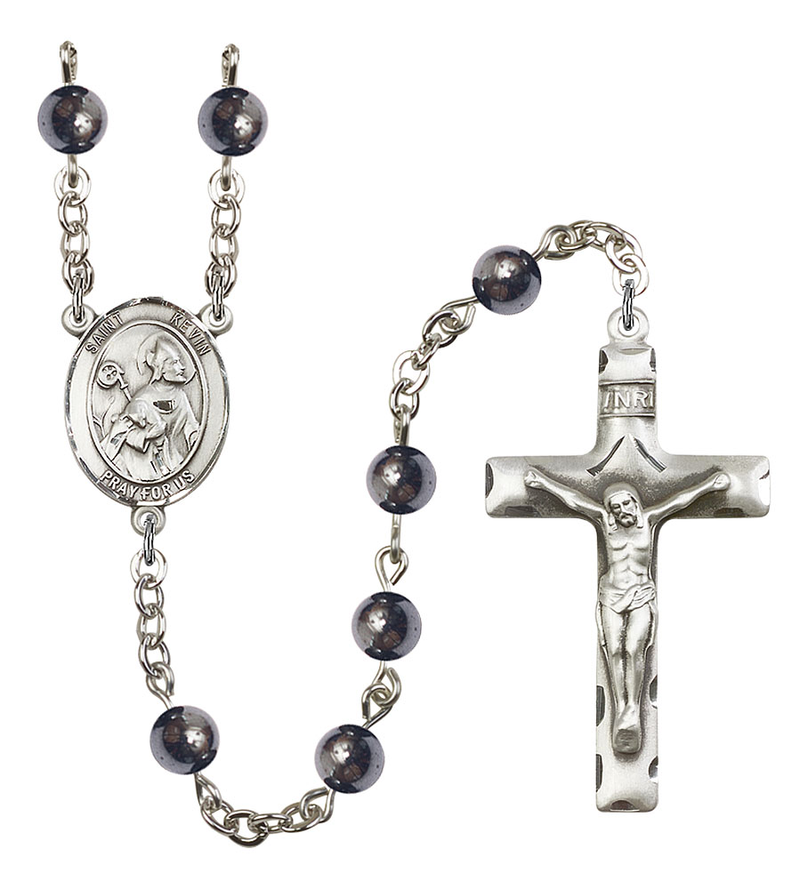 Saint Kevin Engravable Rosary with 6mm Hematite Beads