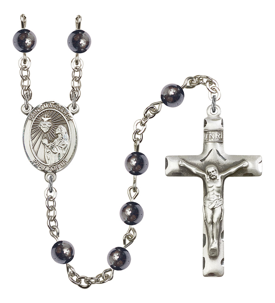 Saint Margaret Mary Alacoque Engravable Rosary with 6mm Hematite Beads