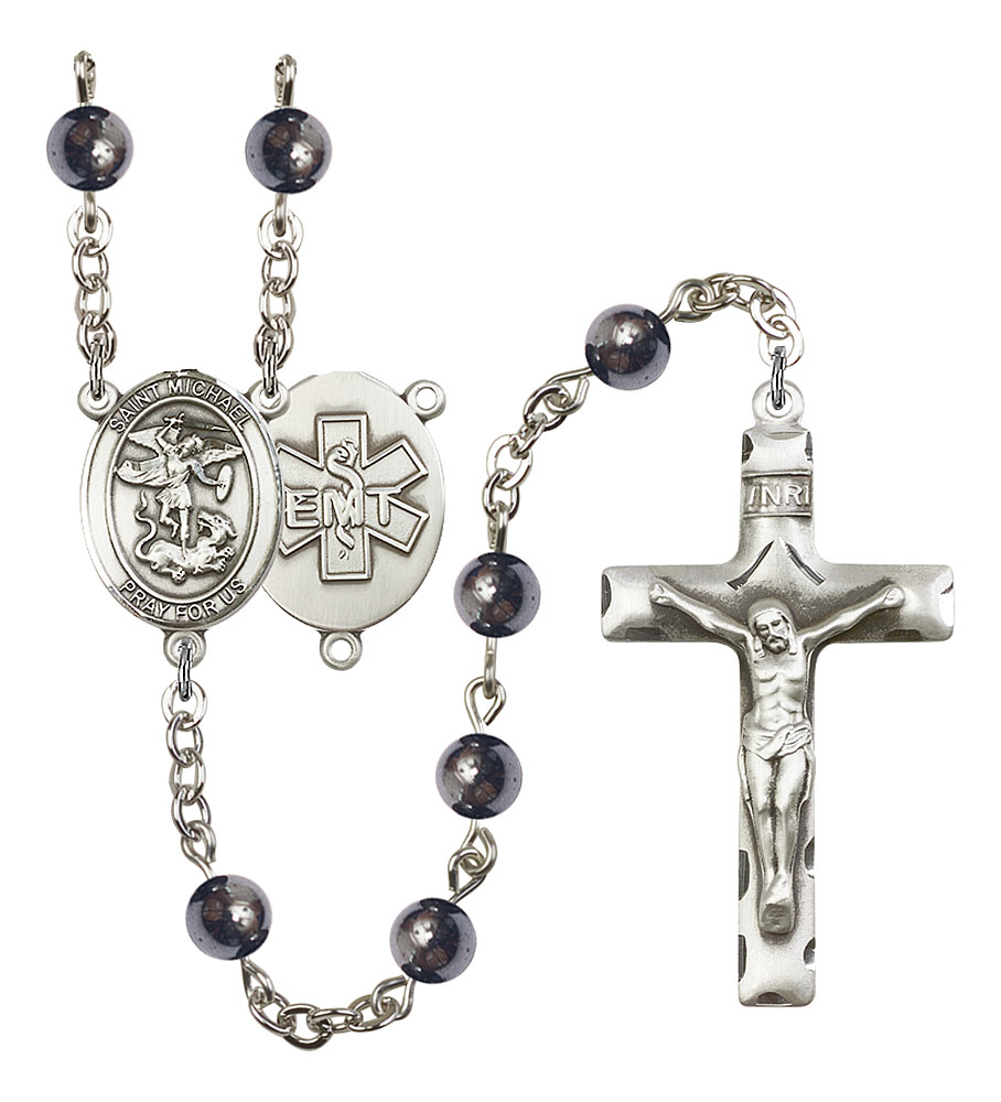 Saint Michael and EMT Rosary with 6mm Hematite Beads