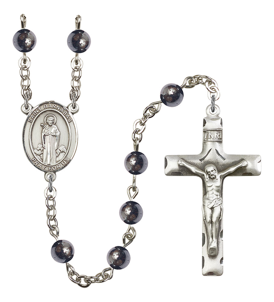 Saint Barnabas Engravable Rosary with 6mm Hematite Beads