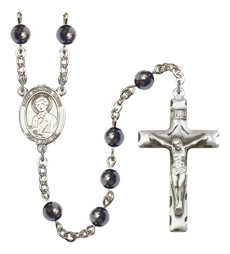 Saint Dominic Savio Engravable Rosary with 6mm Hematite Beads