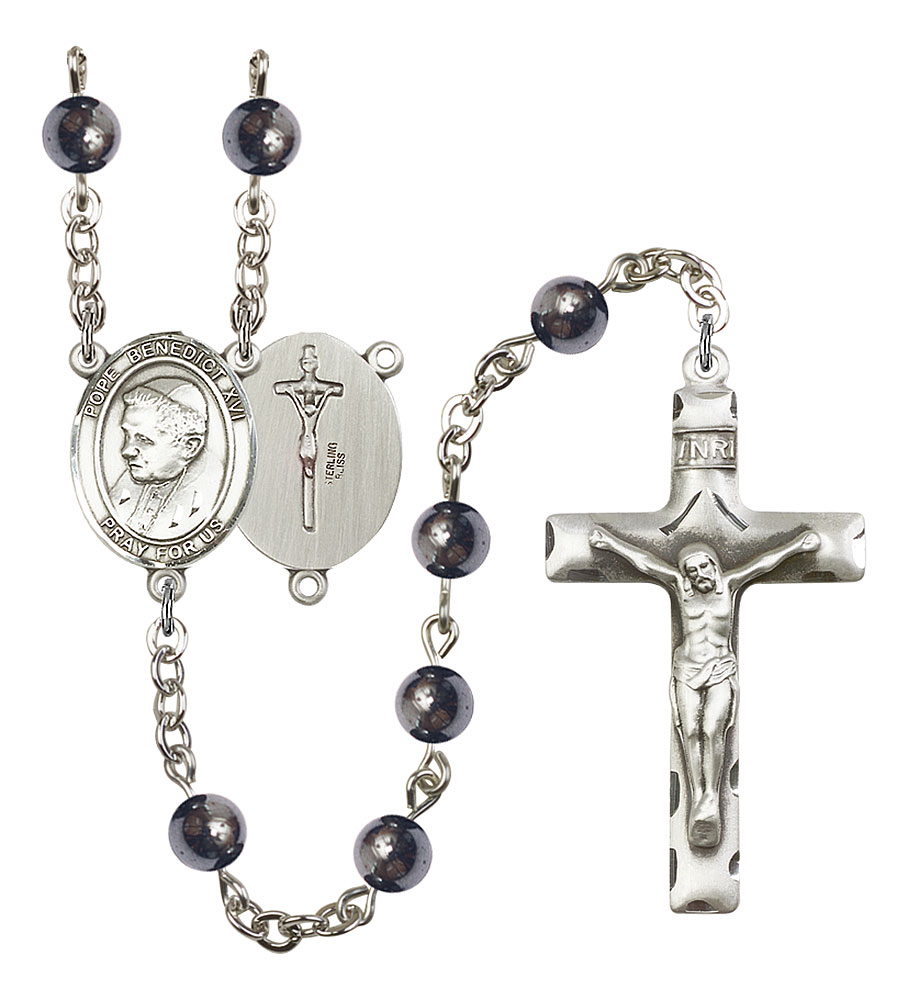 Aedan of Ferns medal. Silver Plate Rosary Bracelet features 6mm Pink Fire Polished beads The Crucifix measures 5/8 x 1/4 The charm features a St