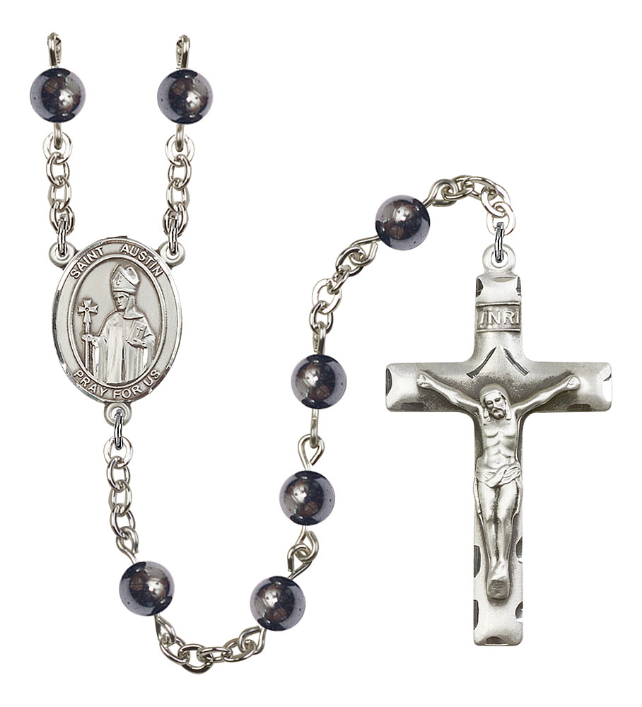 Saint Austin Engravable Rosary with 6mm Hematite Beads