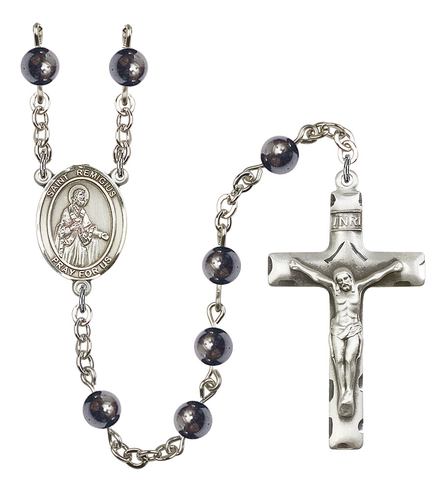 Saint Remigius of Reims Engravable Rosary with 6mm Hematite Beads