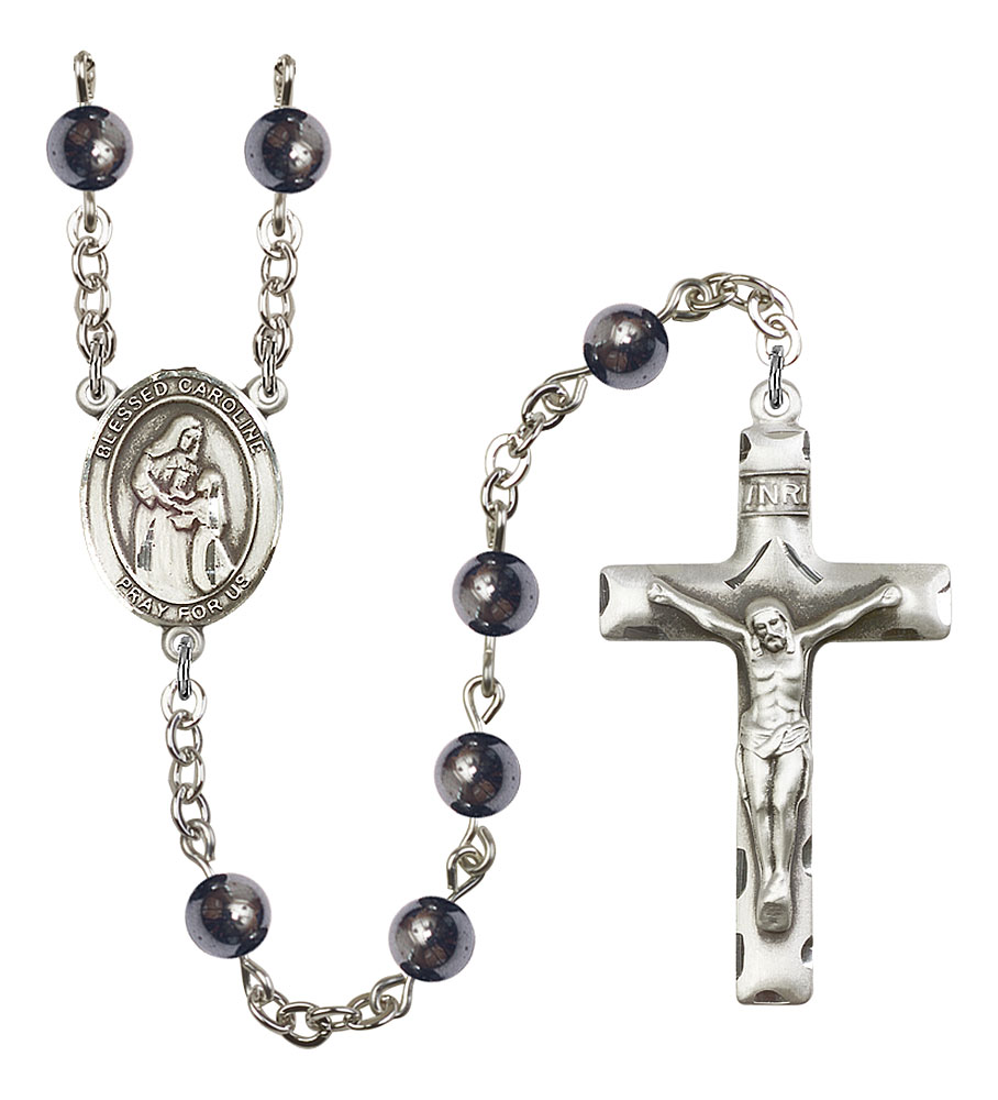 Blessed Caroline Gerhardinger Engravable Rosary with 6mm Hematite Beads