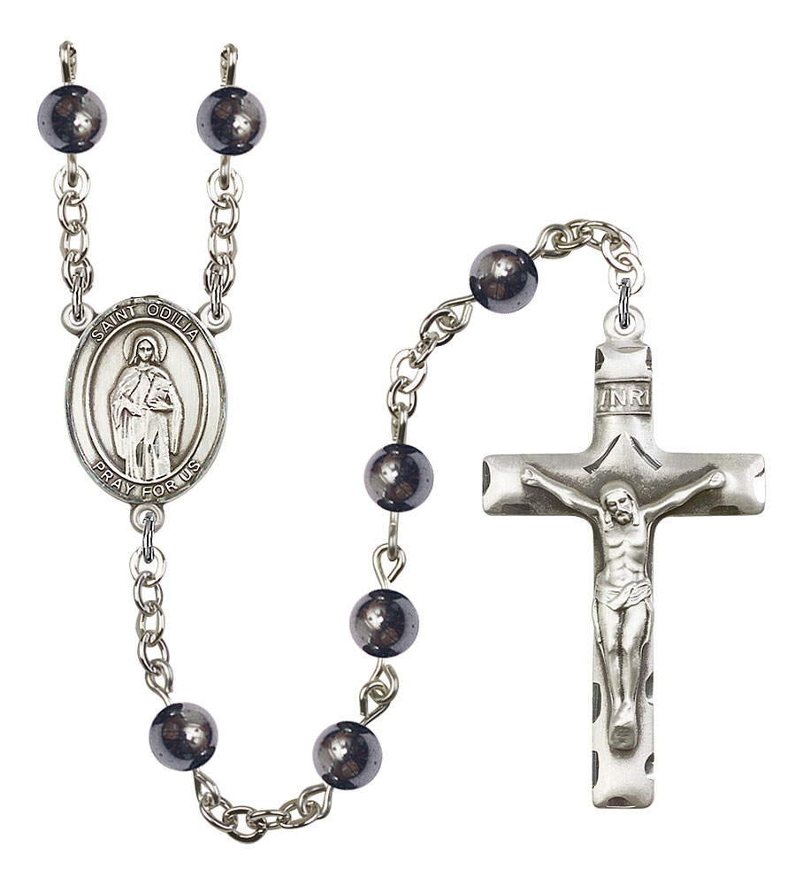 Saint Odilia Engravable Rosary with 6mm Hematite Beads
