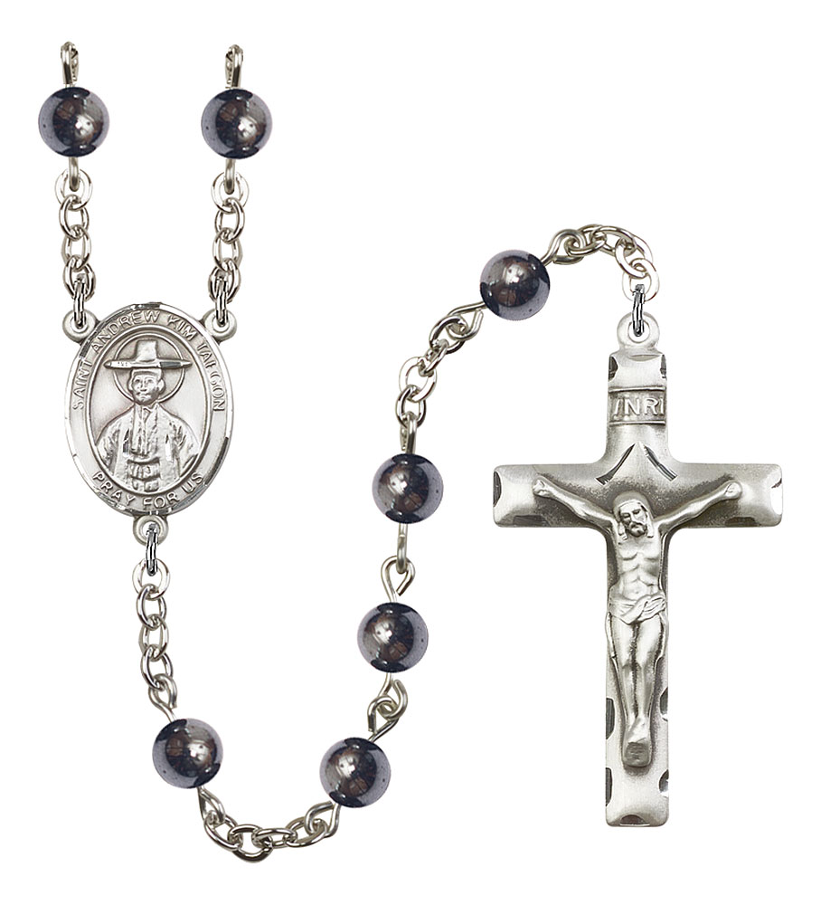 Saint Andrew Kim Taegon Engravable Rosary with 6mm Hematite Beads