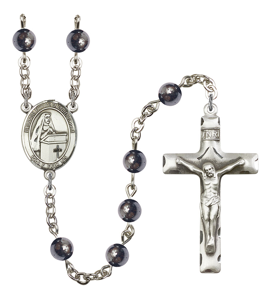 Blessed Emilee Doultremont Engravable Rosary with 6mm Hematite Beads