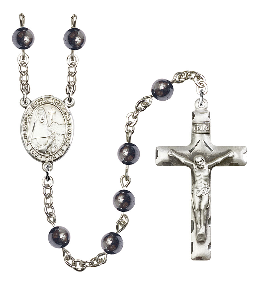 Saint Jeanne Chezard de Matel Engravable Rosary with 6mm Hematite Beads