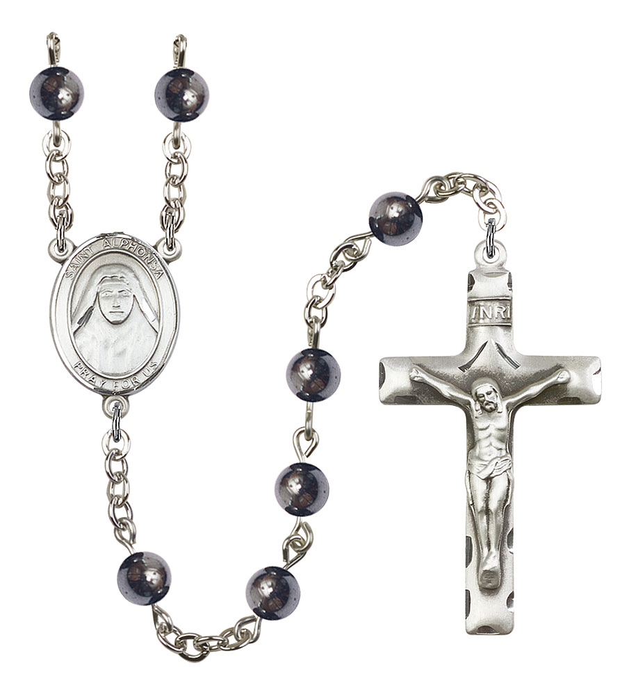 Saint Alphonsa of India Engravable Rosary with 6mm Hematite Beads