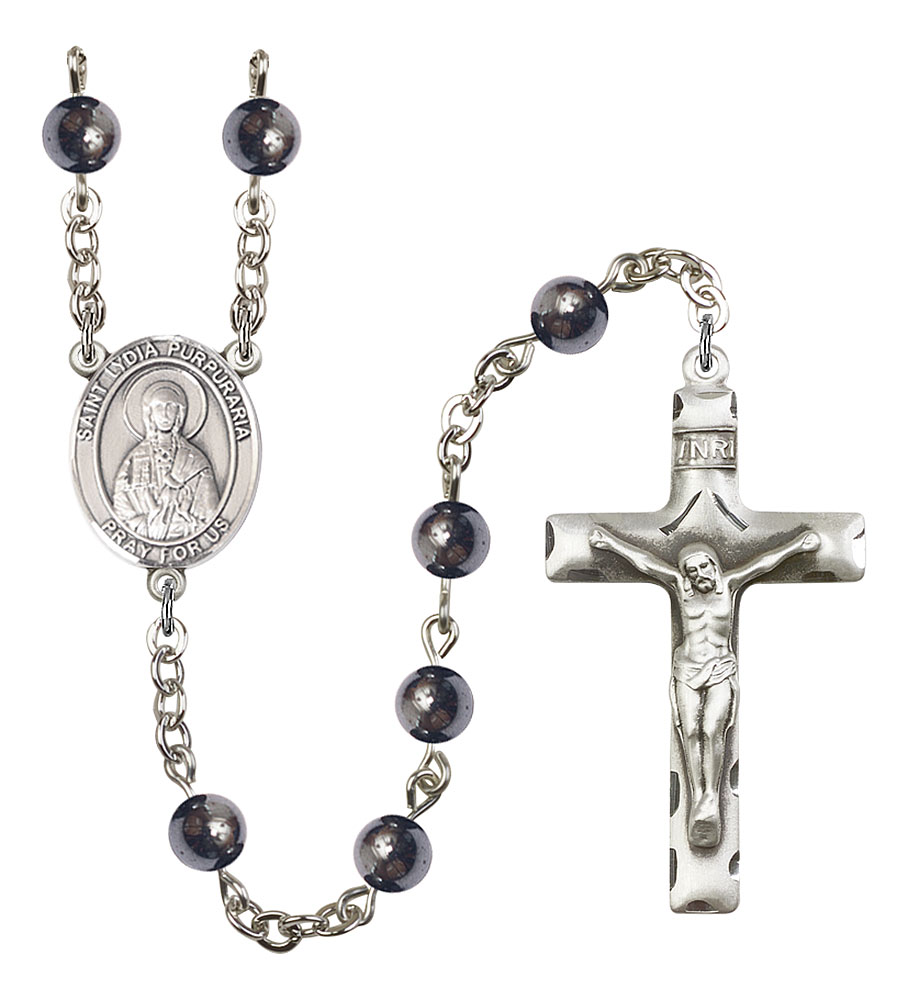Saint Lydia Purpuraria Engravable Rosary with 6mm Hematite Beads
