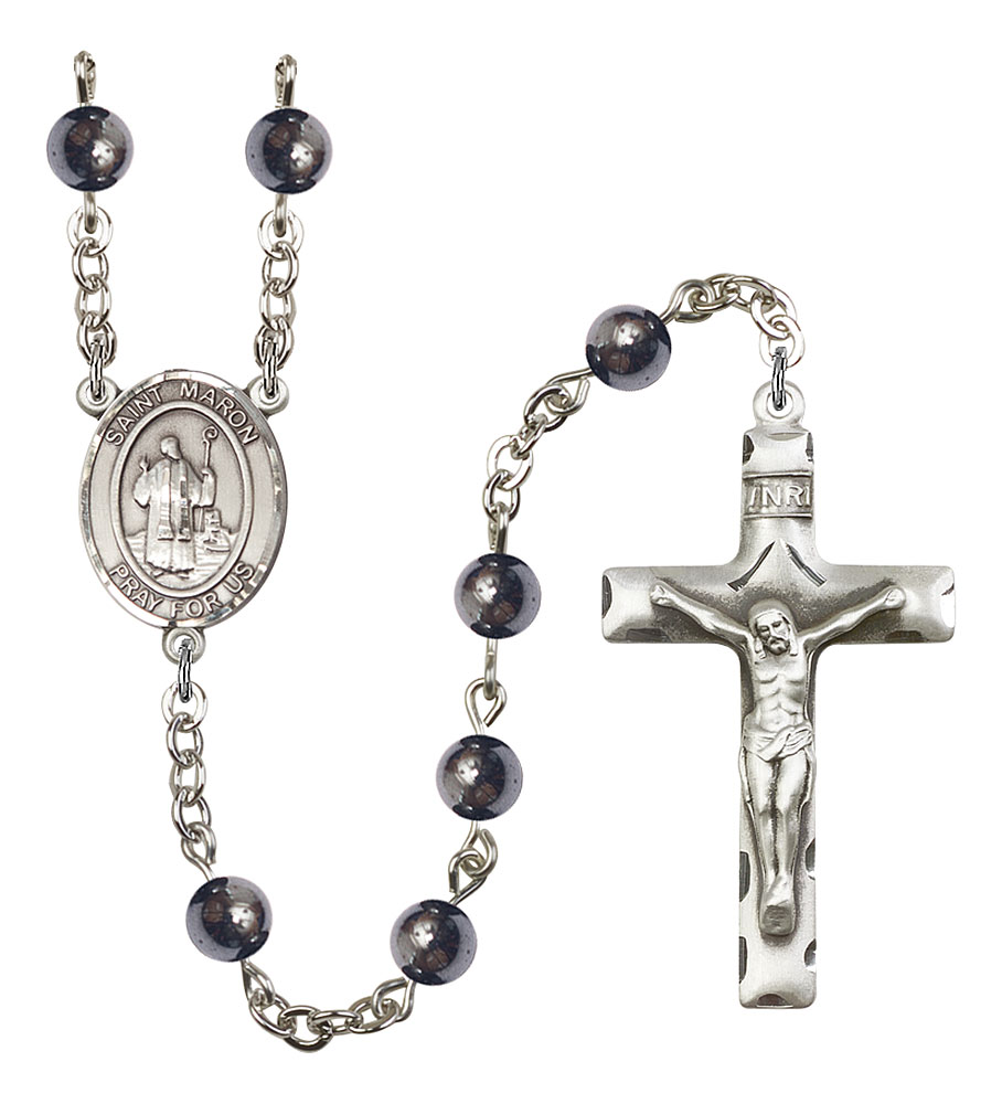 Saint Maron Engravable Rosary with 6mm Hematite Beads