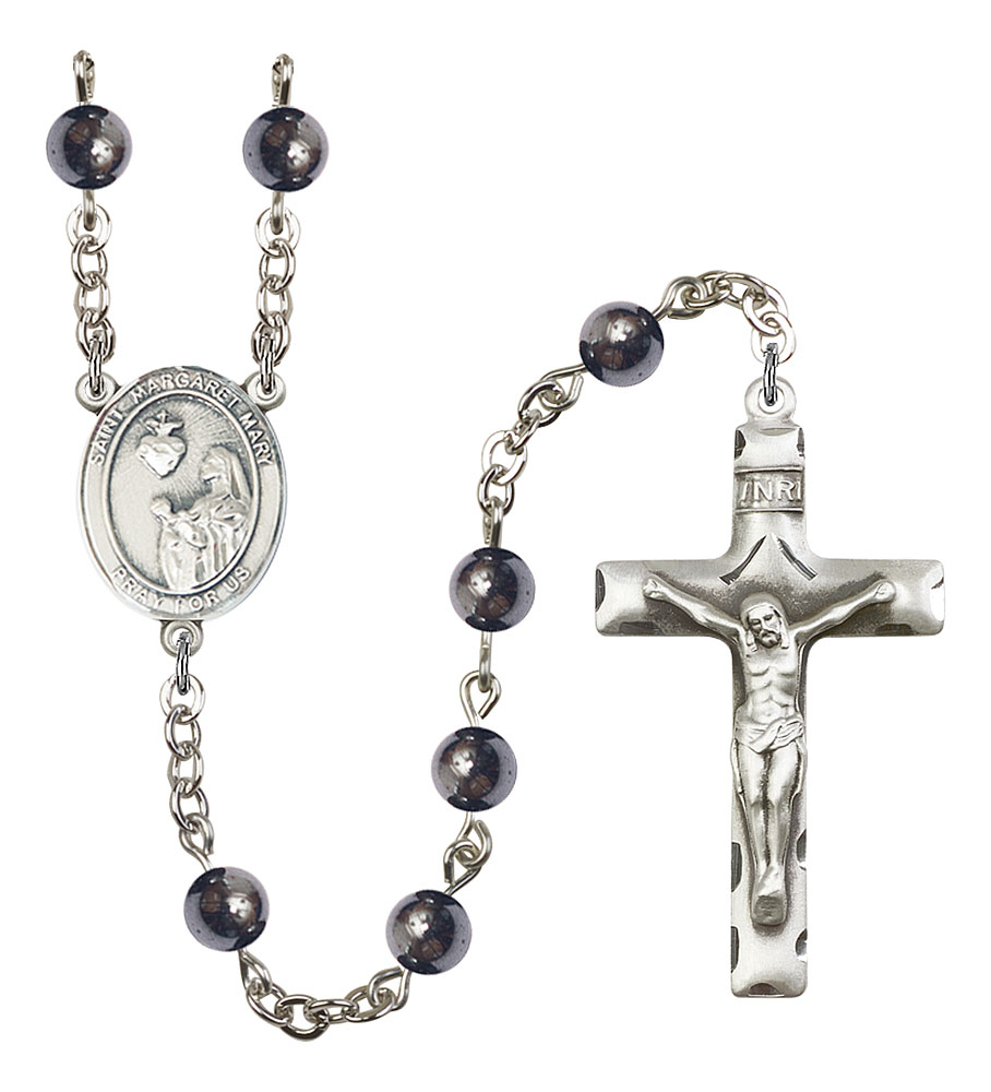 Saint Margaret Mary Alacoque Engravable Rosary with 6mm Hematite Beads